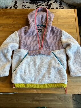 UGG Girls Colorblock Sherpa Hoodie in Pink, Cream & yellow